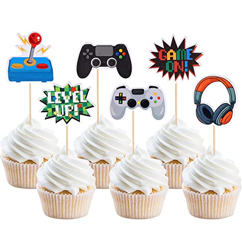 36 Stück Videospiel Tortendeko Geburtstag Glitter Gaming Happy Birthday cupcake toppers Videospiel Thema Muffin Dekoration für Jungen Kindergeburtstag Spiel Thema Party Dekoration