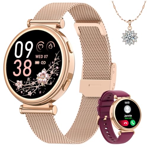 Sanorum Smartwatch Damen, 1.27' HD Voll Touchscreen Armbanduhr mit Telefonfunktion, Geschenk Damen Menstruationszyklus SpO2 Pulsuhr Schrittzähler Kalorien Fitness Tracker IP68 iOS Android Roségold