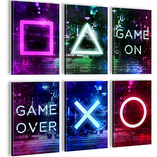 Novart Wandbilder Set Spielkonsole Gamer - KOMPLETT AUFHÄNGFERTIG - Made in Germany - Moderne Bilder Kinderzimmer Junge Teenager - N021364a