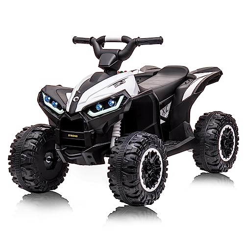 12 V Elektrisches Quad für Kinder, Elektroauto Kinder ATV mit Musik, Hupe, LED-Scheinwerfer, 83 x 53 x 56 cm, für Kinder 3+ Jahre (Weiß)