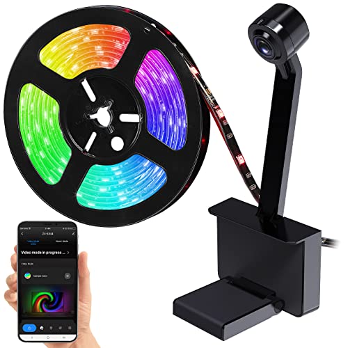 Luminea Home Control TV Backlight: TV-Hintergrundbeleuchtung mit Kamera, RGB-IC-LEDs, WLAN, App, 55–65' (Fernseh Hintergrundbeleuchtung, TV Hintergrundbeleuchtung 55 Zoll, Hintergrundbeleuchtungen)