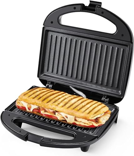 YASHE Sandwichmaker, 750W Sandwichtoaster Antihaftbeschichtete Platten, Kontaktgrill Automatischer Temperaturregler, Kontrollleuchten, BPA Frei, Edelstahl/Schwarz