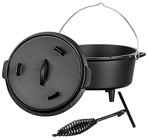 Rosenstein & Söhne Bräter: Dutch Oven aus Gusseisen mit Standfüßen, 2in1-Deckel & -Pfanne, 3 l (Topf für Grill, Schmor Topf, Campingkocher)