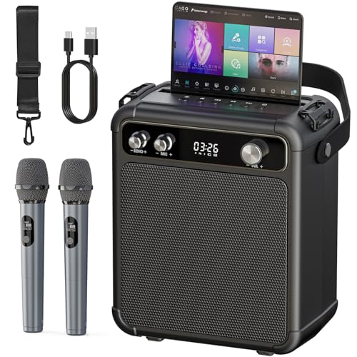 Karaoke Maschine mit 2 Mikrofonen, tragbarer Bluetooth Karaoke System mit LED Lichtern, Stereo TWS, unterstützt USB/TF/AUX, ideal für Home Partys und als Geschenk für Erwachsene und Kinder