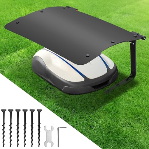 Daromigo Mähroboter Garage Überdachtes Carport für Mähroboter Dach, Garage für Mähroboter Rasenmäher Witterungsbeständig 73 x 57 x 40cm Material Metall+Kunststoff