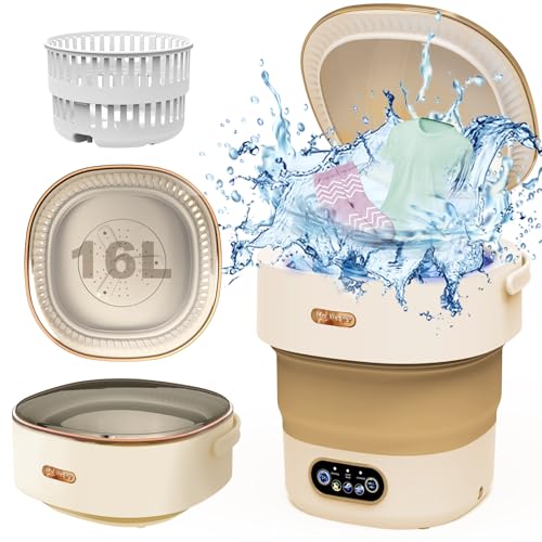 Portable Mini Waschmaschine Mit Schleuder - Camping Waschmaschine Mini Washing Machine Faltbare, Tragbare Waschmaschine Camping Kleine Waschmaschine Reise (16L Ultra-Reinigung) braun