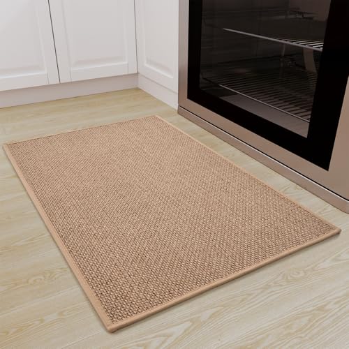 SIXHOME 40 * 60 Küchenteppich Waschbar rutschfest Sisaloptik Gewebte Küchenläufer rutschfest Saugfähig Teppich Läufer Beige