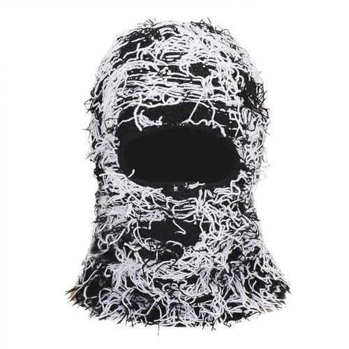 FakeFace Balaclava Distressed Knitted Warm Ski Mask Hat Gestrickte Sturmhaube Vollgesicht Skimasken Winddicht Halswärmer Beanie Cap für Männer Frauen Kostüm Zubehör