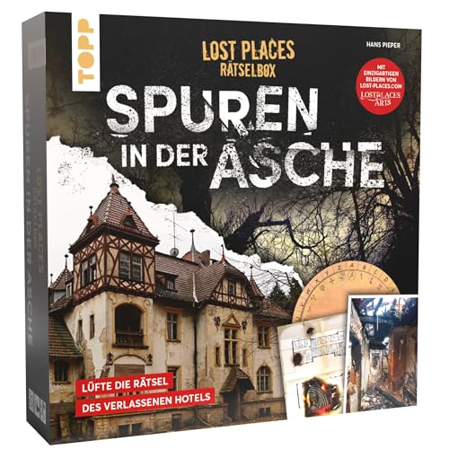 TOPP Lost Places Rätselbox – Spuren in der Asche: EIN Krimi-Rätsel für Zuhause. Lüfte die Rätsel des verlassenen Hotels. Mit authentischen Fotos realer Orte und authentischem Beweismaterial