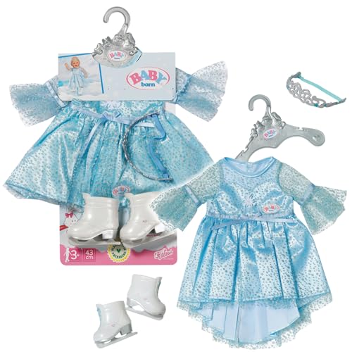 BABY born Eisprinzessin 43cm, Eisprinzessinen-Kleid mit Schlittschuhen und Tiara für 43 cm Puppen, 836095 Zapf Creation