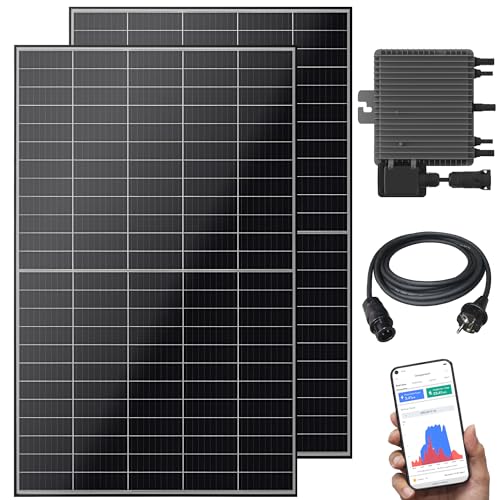 Balkonkraftwerk 830 W / 600 W Solaranlage Steckerfertig Upgradebar auf 800 Watt WiFi Smarte Mini-PV Photovoltaik Anlage genehmigungsfrei, Schwarz (BKW-830/600_800)