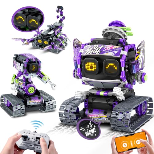 INSOON Technik Roboter Bauspielzeug mit LED Augen & Sound, App Ferngesteuerte Wiederaufladbare Roboter Baukasten 458 Stück, 3 in 1 Technic RC Spielzeug Geschenk für Kinder Jungen Mädchen ab 6-12+