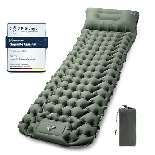 CALIYO Isomatte Selbstaufblasende Camping – Verdickte Luftmatratze mit FußpressPumpe, Ultraleicht & Wasserdicht | Integriertes Kopfkissen, Kleines Packmaß für Outdoor, Wandern, Zelte & Reisen