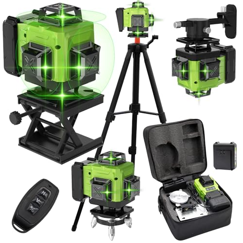Kreuzlinienlaser mit Stativ, 16 Linien Laser Wasserwaage IP54 Laser Level, 360° Kreuzlinienlaser Grün Selbstnivellierend Baulaser mit 4800mAh Akku für Verlegung Bodenfliesen, Installation Trennwänden
