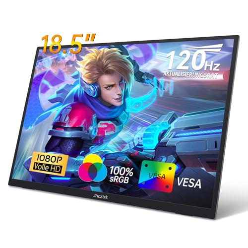 Jhcztrk Portable Monitor 18,5 Zoll 120Hz FHD 1080P HDMI USB-C, 100% sRGB, HDR Gaming Monitor Eingebaute Lautsprecher Kickstand und VESA Travel Zweiter für Laptop Mac PC Xbox PS4/5 Switch