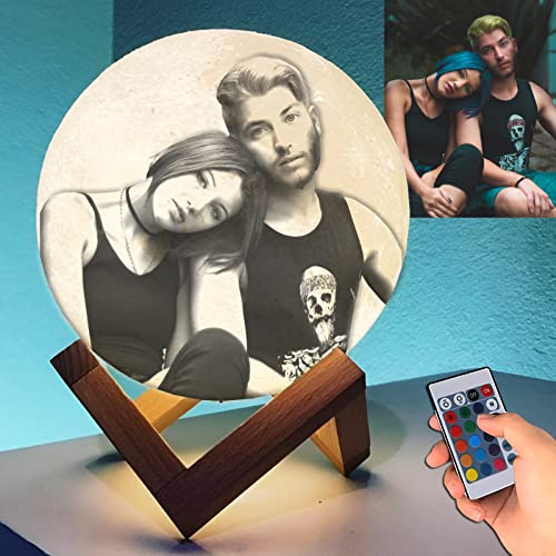 LZXSXZ Personalisiertes Mondlampe, Benutzerdefiniertes Mondlicht mit Foto und Text, 16 RGB-Farben 3D-Mondlampe Personalisierter Ständer, Mondnachtlicht für Kinder, Erntedankfest, Weihnachten - 10CM