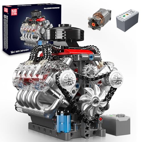 Mould King 10171 Technik V8 Motor Bausteine Spielzeug, APP V8 Motor Bausatz Auto Klemmbausteine Technik Modell Enthält Acht-Zylinder und Batteriekasten als Spielzeug/Geschenk/Sammlerstücke (487 Teile)