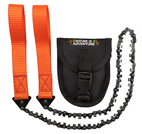 Mehr Biss mit 33 Zähnen aus Carbonstahl - Nature is Adventure Handkettensäge inkl. Gürteltasche - Premium Survival Ast-Säge Gartensäge für Camping, Garten & Outdoor-Zubehör