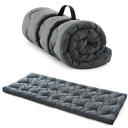 Jamdok Camping Matratze (190 x 75 cm),Cotton Mat für Camp Bett, Gesteppte Liegematten für Camping, Schlafmatte, Roll-up und Faltbare Cotton Sleeping Matte, Tragbar, Grau