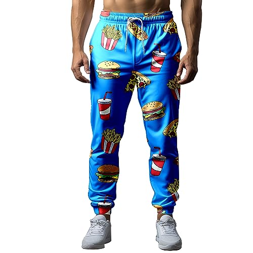 Herren Sweatpants Lustige 80er Jahre Splash Athletic Jogger Hose Elastische Taille Freizeithose, Hot Dog Pizza, Mittel