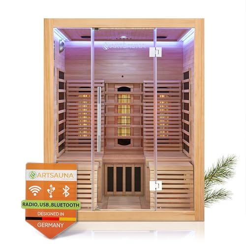 Artsauna Infrarotkabine Helsinki 150 - Infrarotsauna 150x150 cm mit Dual-Technologie, LED-Farblichttherapie & 2 Liegen für 3 Personen - Wärmekabine