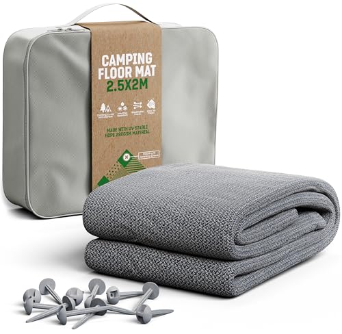 GardenGloss Vorzeltteppich 250x200 - Camping Teppich Outdoor Wetterfest - Campingteppich, Zeltteppich inkl. 12 Befestigungsnägel und Tragetasche