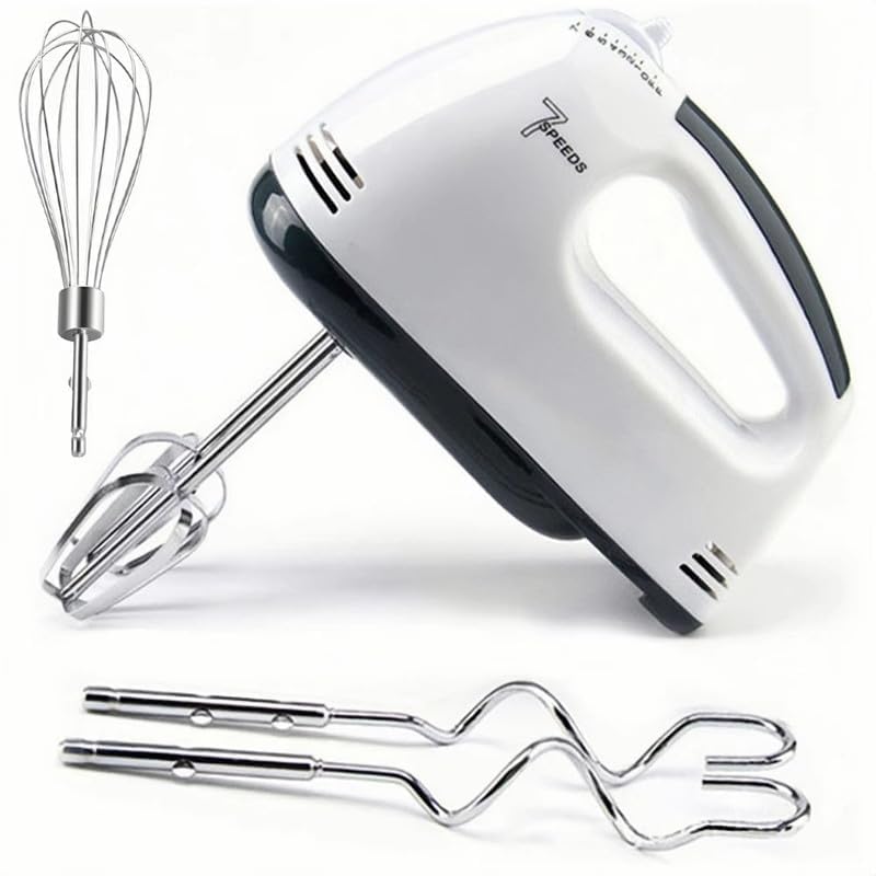 Handrührer Elektrisch-Handrührgerät, 7 StuFen Handmixer, Enthalten 2 Rührbesen, 2 Edelstahl-Knethaken, 1 Schneebesen, spülmaschinenfest | Weiß