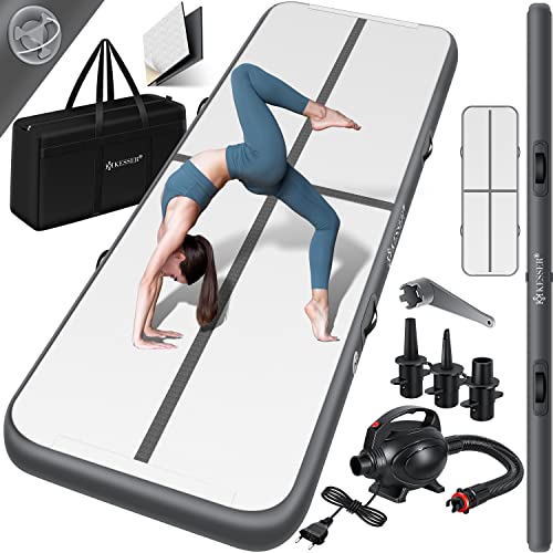 KESSER® Turnmatte Aufblasbar Airtrack Fitness-Matte Gymnastikmatte | inkl. Tragetasche & elektr. Luftpumpe | Yogamatte, Tumbling Matten, Trainingsmatte (Anthrazit, 300 x 100 x 10 cm)