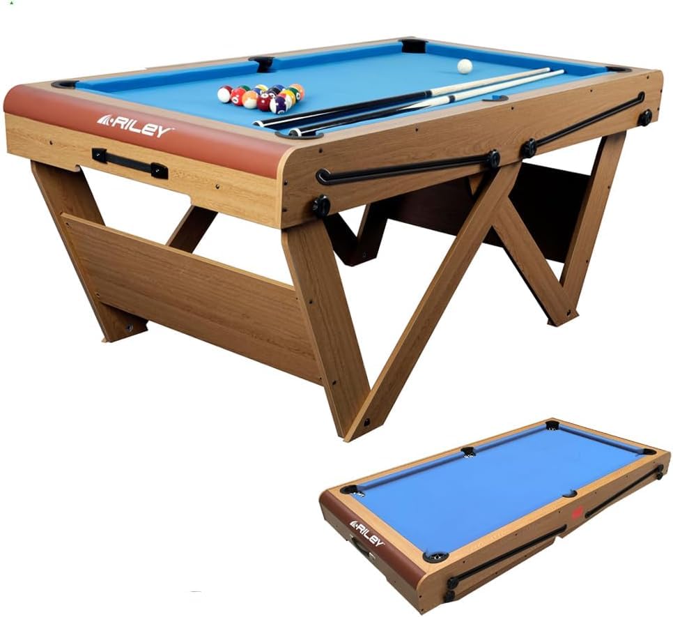 Riley Snooker- und Billardtisch mit W-Bein, 1,8 m, kein Zusammenbau erforderlich, inklusive 2,2 cm Billardkugeln, 1,9 cm Snookerbälle und Queues (nur Snooker- und Billardtisch)