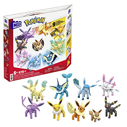 MEGA POKÉMON Evoli - Evolitionsset, 9 voll bewegliche Figuren zum Zusammenbauen Aller Stufen, für Kinder ab 6 Jahren, GFV85