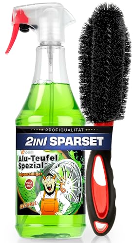 autopflege Felgen Reinigungsset | Tuga Alu Teufel Spezial Felgenreiniger Gel 1l + Felgenbürste | Alufelgen Reiniger Set mit Bürste zur effizienten Auto Felgenpflege