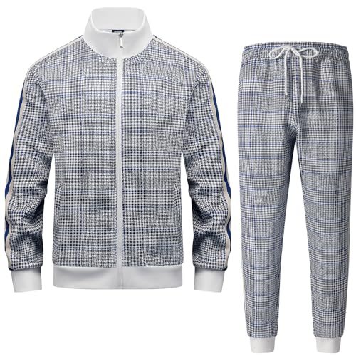 Männer Track Suits Sets Langarm Full-Zip Sweatsuit Aktive Jacken und Hosen 2-teilige Outfits ANAYSN-1215TK1-Blue-L