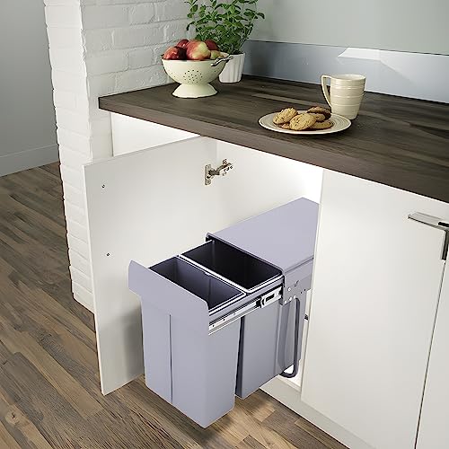 Warmiehomy Ausziehbarer Küche Abfalleimer, 2 Fächer Mülleimer Küche Unterschrank, Einbaumülleimer Mülltrennsystem für Haushalt, Multi-Abfallbehälter, 42x26x49cm, 30L(10L+20L), Dunkelgrau