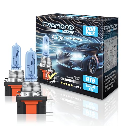 Diamond Vision 2x H15 12V 55W | Ultra Intense 4200K | Halogen KFZ Autolampen | zweimal so langlebig | Duobox | E-Prüfzeichen