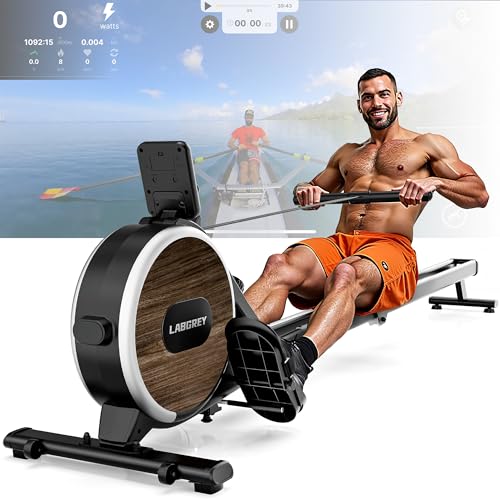 LABGREY Magnetisches Rudergerät, Faltbares Rudergerät für Zuhause mit Bluetooth, 8 Widerstandsstufen, Ultra-leise und Stabil, Maximale Belastbarkeit von 158 kg (R1-Magnetisches)
