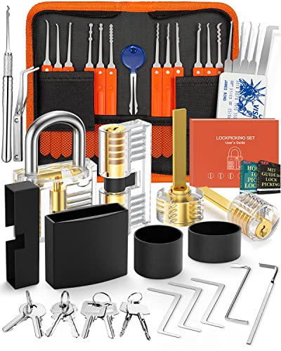 Eventronic 38+4 Teiliges Lockpicking Set, 38-Teiliges Dietrich Set mit 4 Transparentem Trainingsschlössern und Anleitung, für Schlosserei, Anfänger und Profisrleicht