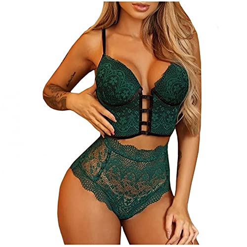 callmo Sexy Dessous Damen Für Sex, BH Tanga Set Spitze Damen Zweiteilige UnterwäSche Set Sexy Niedlich Dessous Push Up BH String Tanga Dessous Push Up BH Tanga Split Pyjamas Set Baby Dolls Negligees