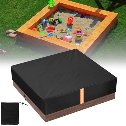 Kasanni Sandkasten Abdeckung, Wasserdicht Sandkasten, 420D Sandkastenplane mit Reflektorstreifen und Aufbewahrungstasche Sandabdeckung Poolabdeckung mit Kordelzug und Elastikband, 125x125x20 cm