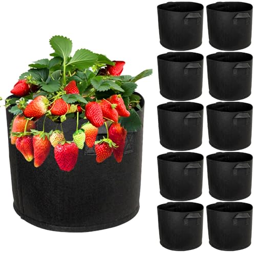 Vmxlso 10 Stück 12L Pflanzsack, 3 Gallonen Pflanzsäcke für Tomaten, Vliesstoff Pflanztasche mit Griffen, Wiederverwendbare Stofftopf, Pflanzbeutel für Kartoffeln, Tomaten, Erdbeeren und Blumen