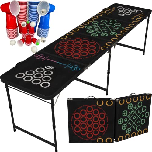 MYBEERPONG® Bierpong Tisch Multigame inkl. 66 teilige Beerpong Becher Set - Die 5 beliebtesten Trinkspiele für Festival, Silvester und Geburtstag auf einem Bierpongtisch