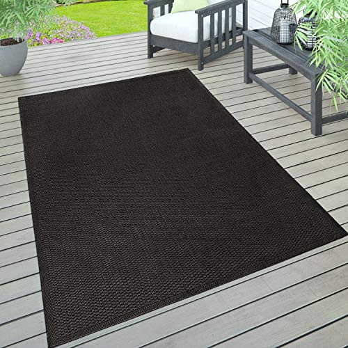 Paco Home In- & Outdoor Teppich, Terrasse u. Balkon, Wetterfest Einfarbig Mit Struktur, Grösse:120x160 cm, Farbe:Schwarz