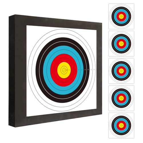 THREE ARCHERS Zielscheibe Bogenschießen 50x50cm Zielscheibenset Leichte und Langlebige Hochdichte Schaumscheibe mit 5 Auflagen und 4 Scheibennägeln für Bogensport Ziel