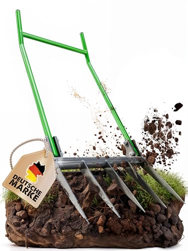 GARLINGO Grabegabel | 50cm Breite Broadfork | Mit Trittbügel für maximal Hebelwirkung | Gartengabel Grabgabel Forke Doppelgrabegabel Garten Zinken