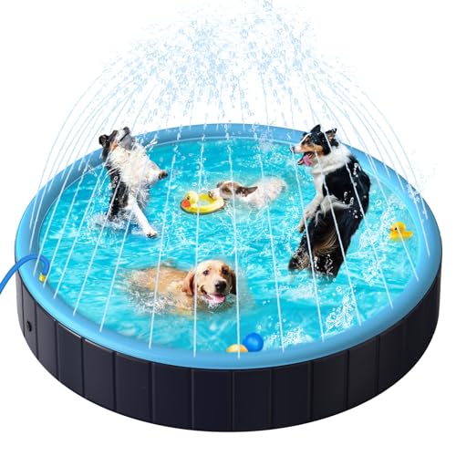 Rywell Hundepool für Große Hunde - Faltbare Schwimmbecken mit Sprinkler, PVC langlebig Planschbecken für Hunde, Sicher & Umweltfreundlich Hundebadewanne - L (160cm)