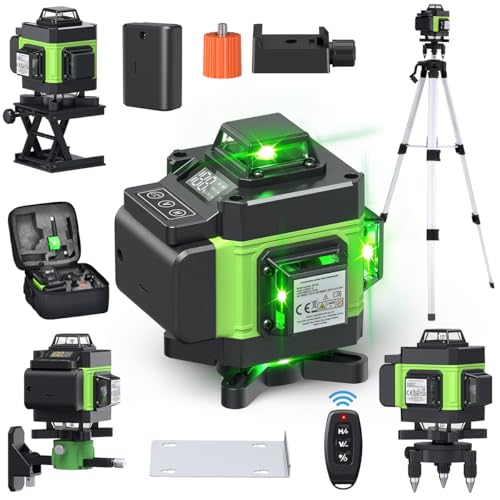 Kreuzlinienlaser mit Stativ, Multifunktionaler 4D-Laser mit 16 Linien,selbstnivellierende Maschine, USB-wiederaufladbares Lithium-Batterie-Nivelliergerät mit ，2 * 2400 mAh Batterien Green