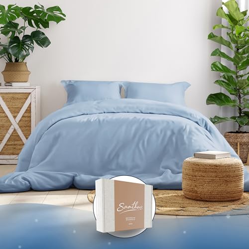 Samthus Bettwäsche 155x200 Baumwolle Satin - Oeko-Tex Made In Green - Himmlisch weicher Schlaf - Bettwäsche-Set mit 1x Bettbezug 155x200 + 1x Kissenbezug 80x80 - Duvet Cover - Hellblau