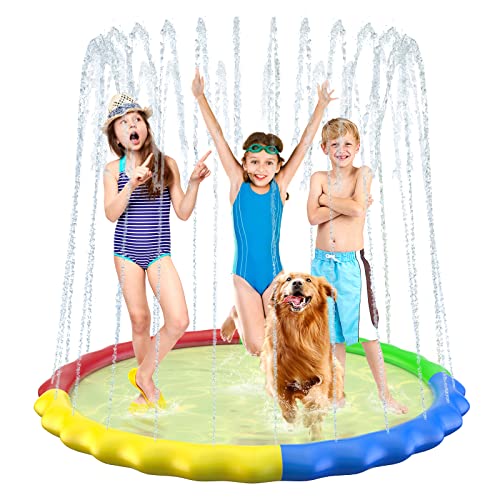 Hundepool für Hunde 150cm, FWLWTWSS Sprinkler Matte Hund Splash Pad, Verdickt rutschfest Hunde Wasserspielzeug und Sprinkler Kinder, hundepool fur große Hunde, Hundeplanschbecken, Wasserspielmatte
