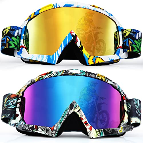 Fiada 2 Stück Motorradbrillen ATV Brille Crossbrille Dirtbike Brille Winddicht Motorradbrille mit Schwammschicht für Damen Herren Ski Schutzbrille Motocross Brille Ausrüstung Zubehör