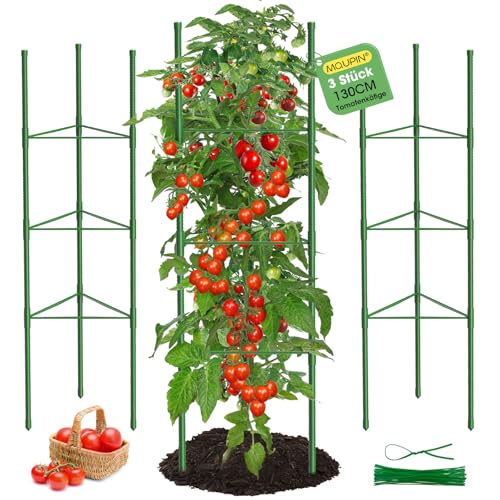 MQUPIN Tomaten Rankhilfe 3 Stück,130cm Rankhilfen für Kletterpflanzen,Einstellbar Höhe Garten Rankhilfe fürTomate, Gurken, Rosen, Garten,rankgitter Metall,Mit 20 Kabelbinder