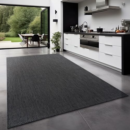 TT Home Teppich Für Outdoor Küchenteppich Balkon Terrasse Unifarbenes Design Modern, Farbe:Anthrazit, Größe:80x150 cm